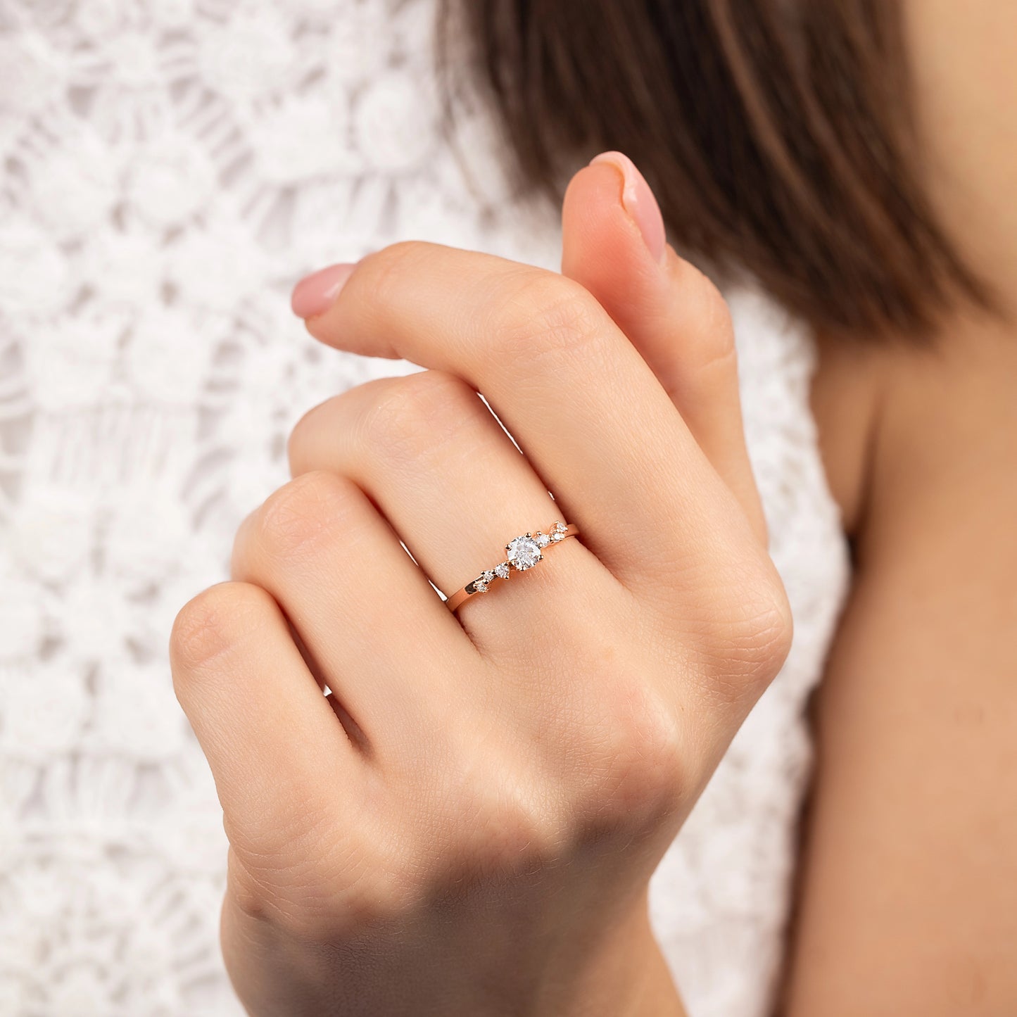 Cluster Engagement 18k Rose Gold Vermeil Cubic Zirconia Ring