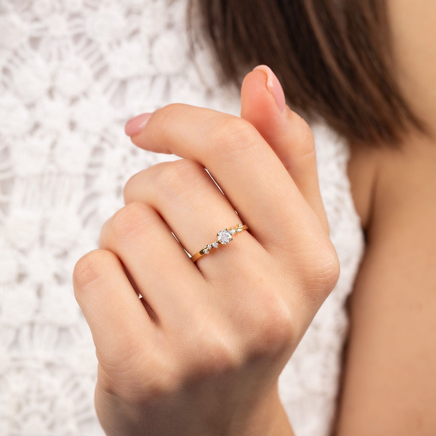 Cluster Engagement 18k Yellow Gold Vermeil Cubic Zirconia Ring