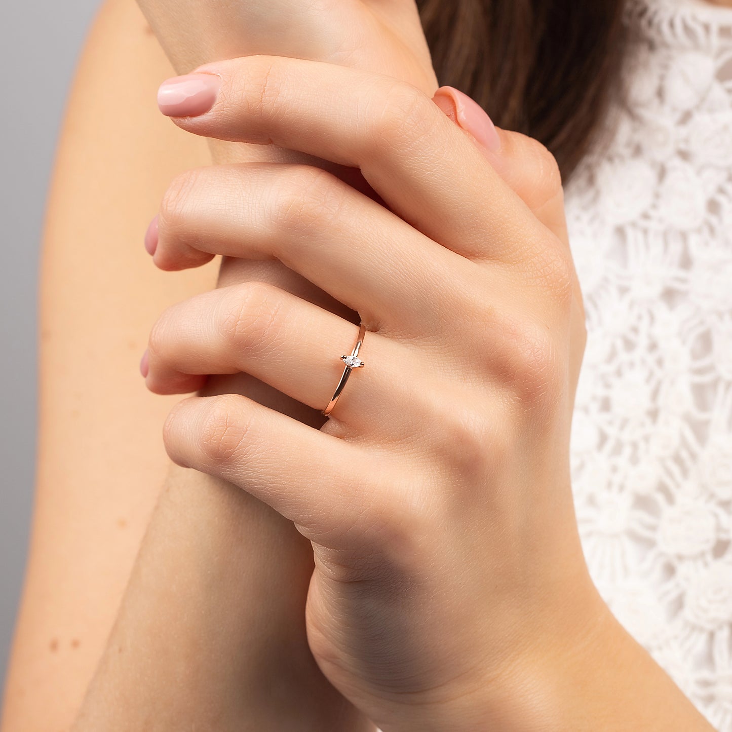 Unique Minimalist Delicate Marquise CZ 18k Rose Gold Vermeil Promise Ring