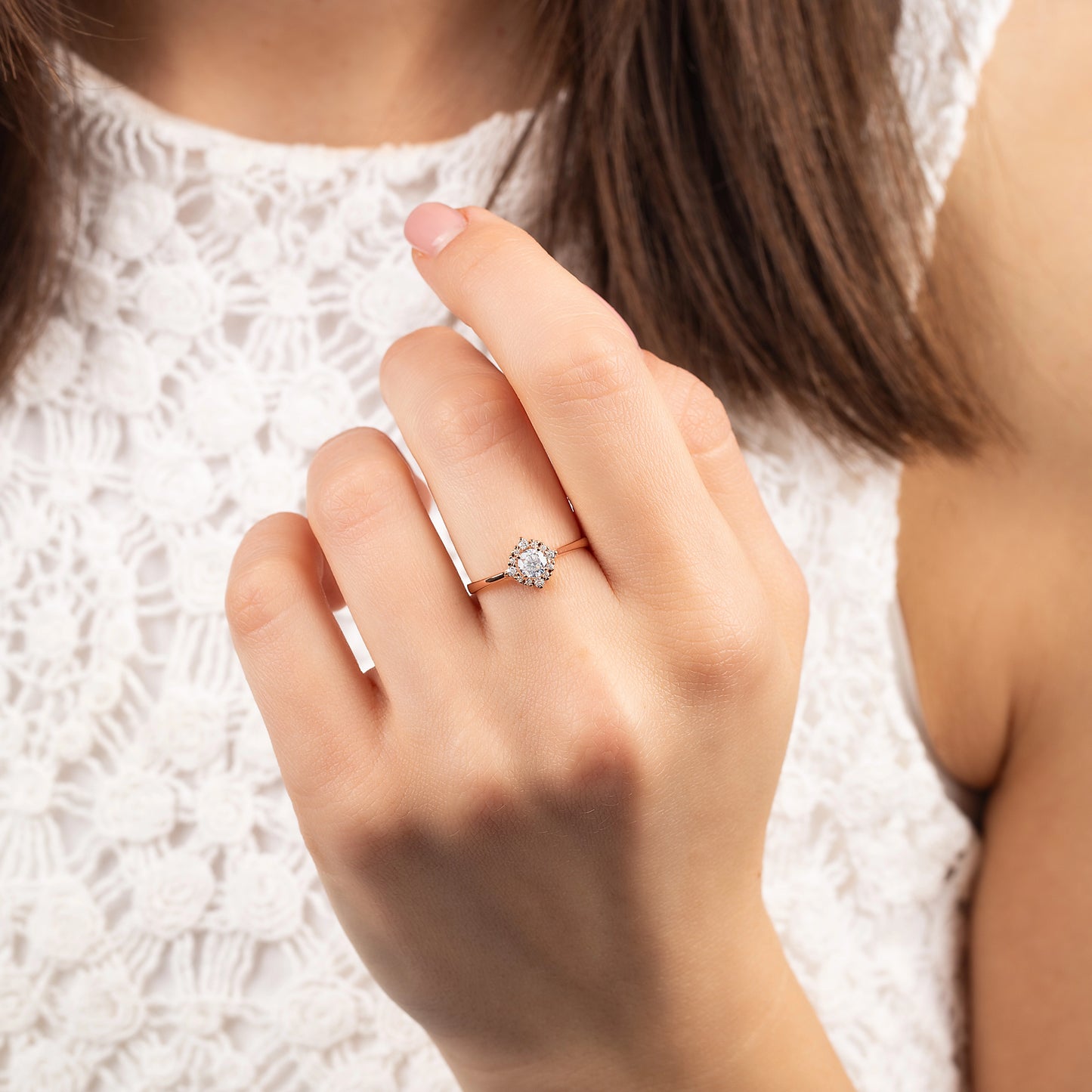 Halo 18k Rose Gold Vermeil Cubic Zirconia Engagement Ring for Woman