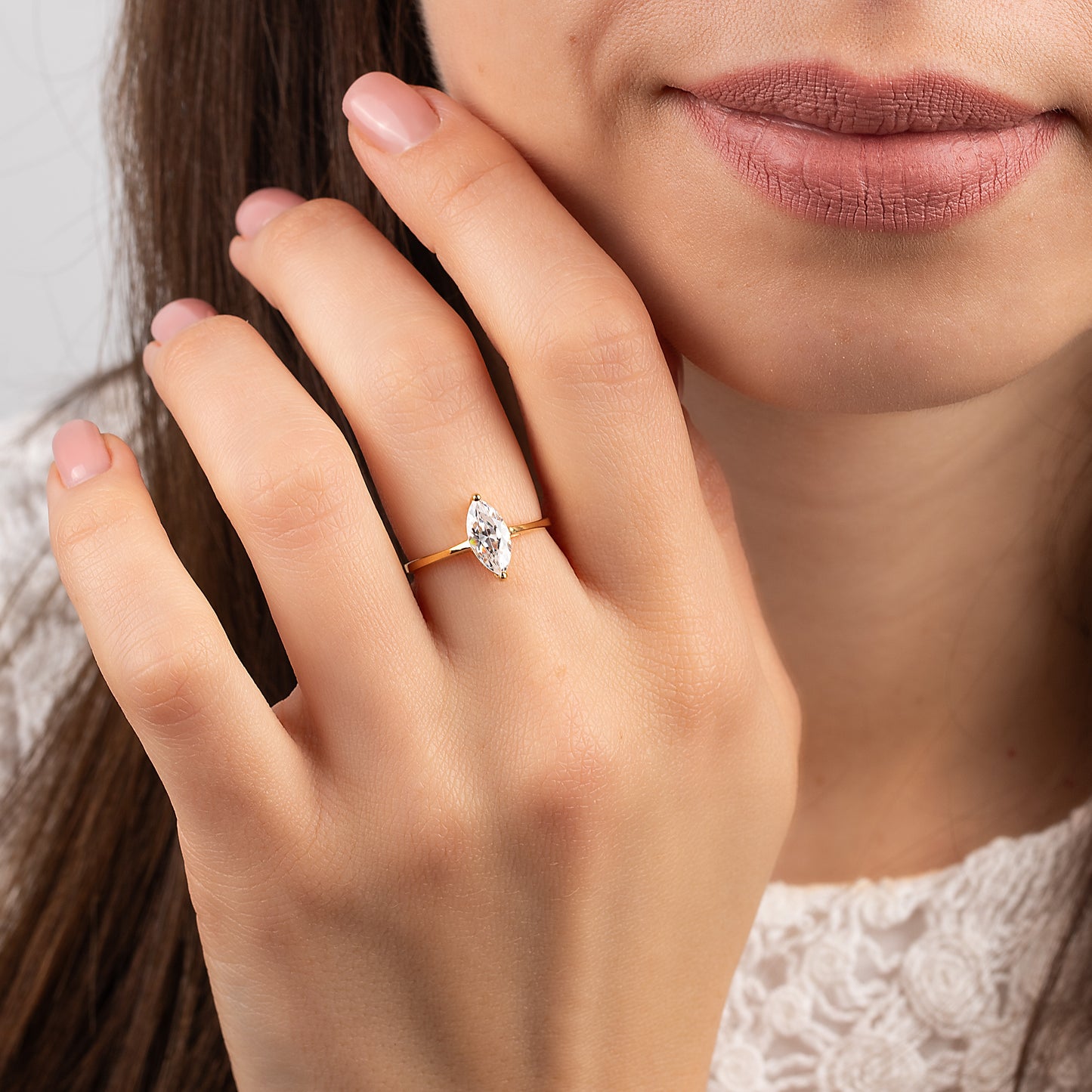 Solitaire 18k Yellow Gold Vermeil Marquise Cut CZ Engagement Ring