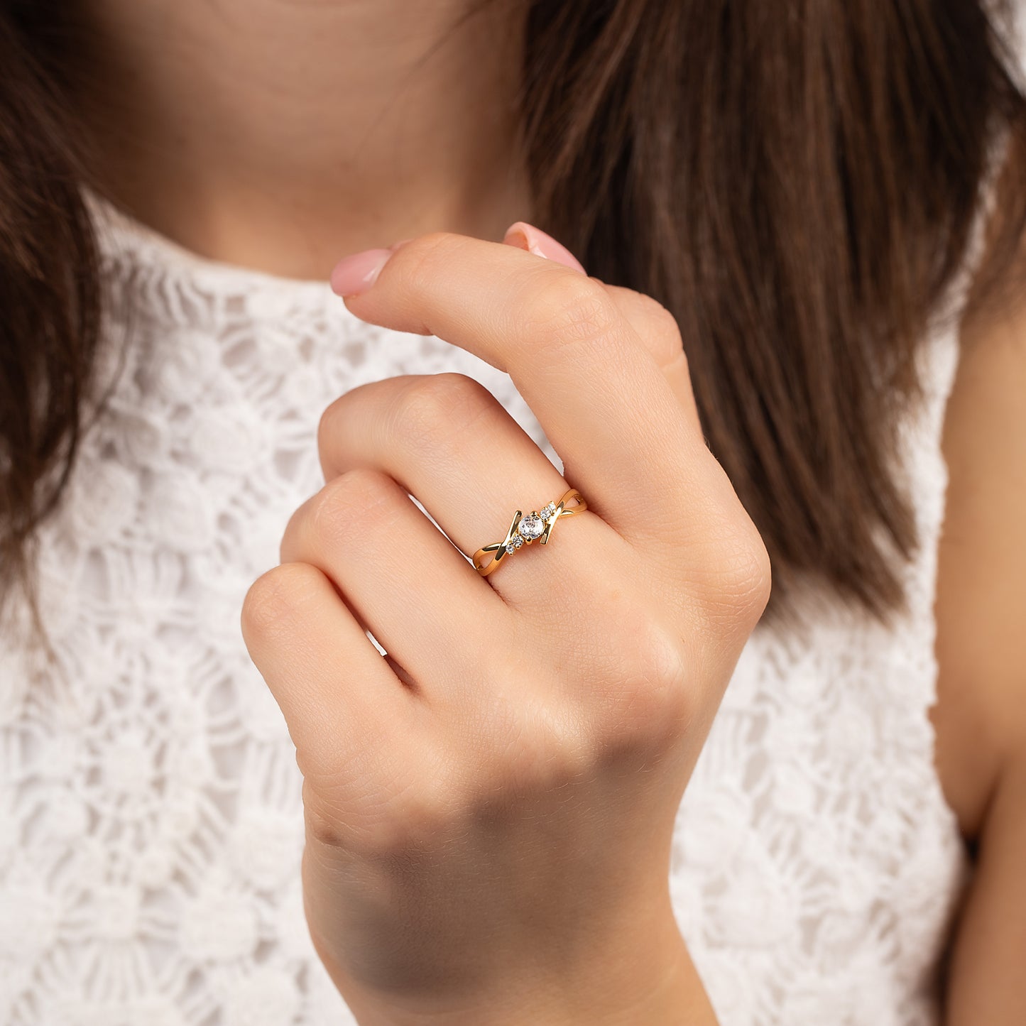 Dainty 18k Yellow Gold Diamond Twisted Engagement Ring