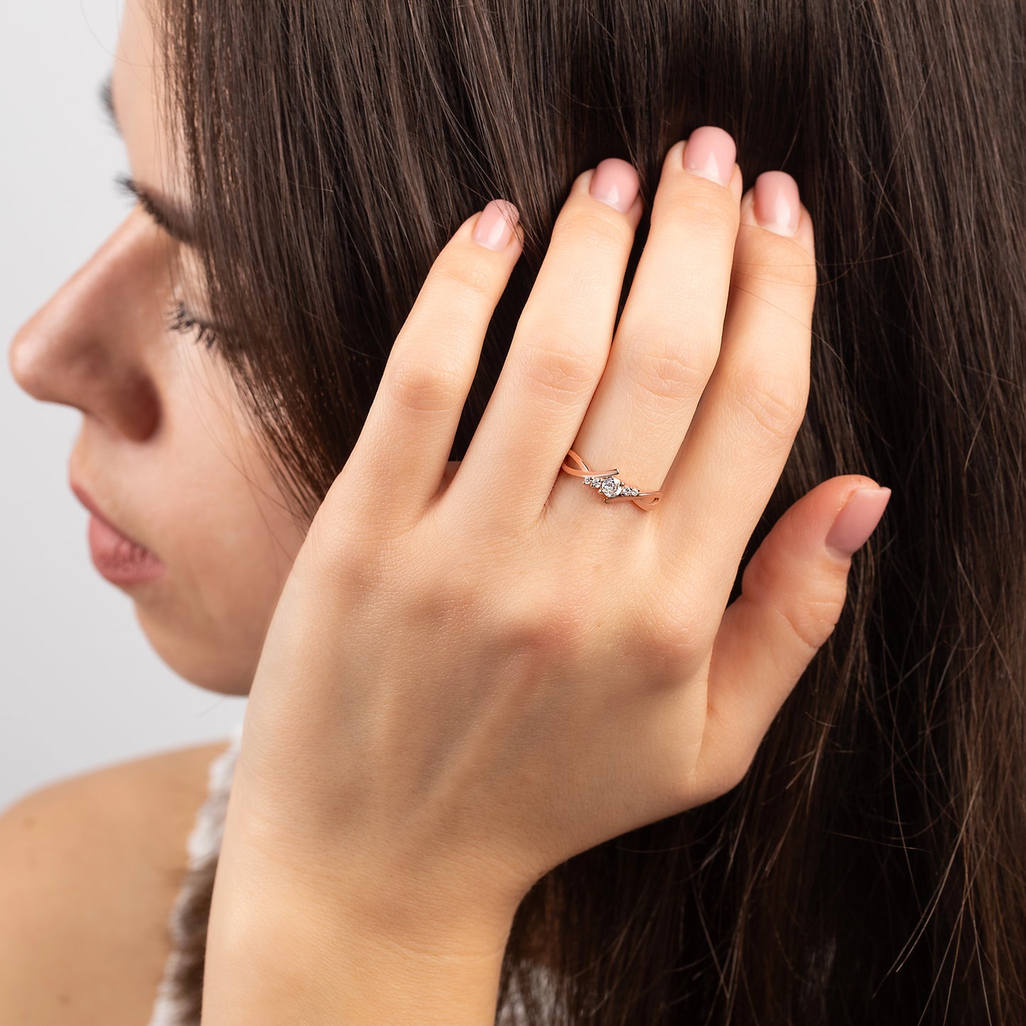 Dainty 18k Rose Gold Diamond Twisted Engagement Ring
