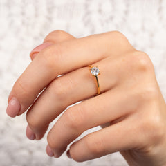 Delicate 18k Yellow Gold Vermeil Solitaire Cubic Zirconia Engagement Ring for Her
