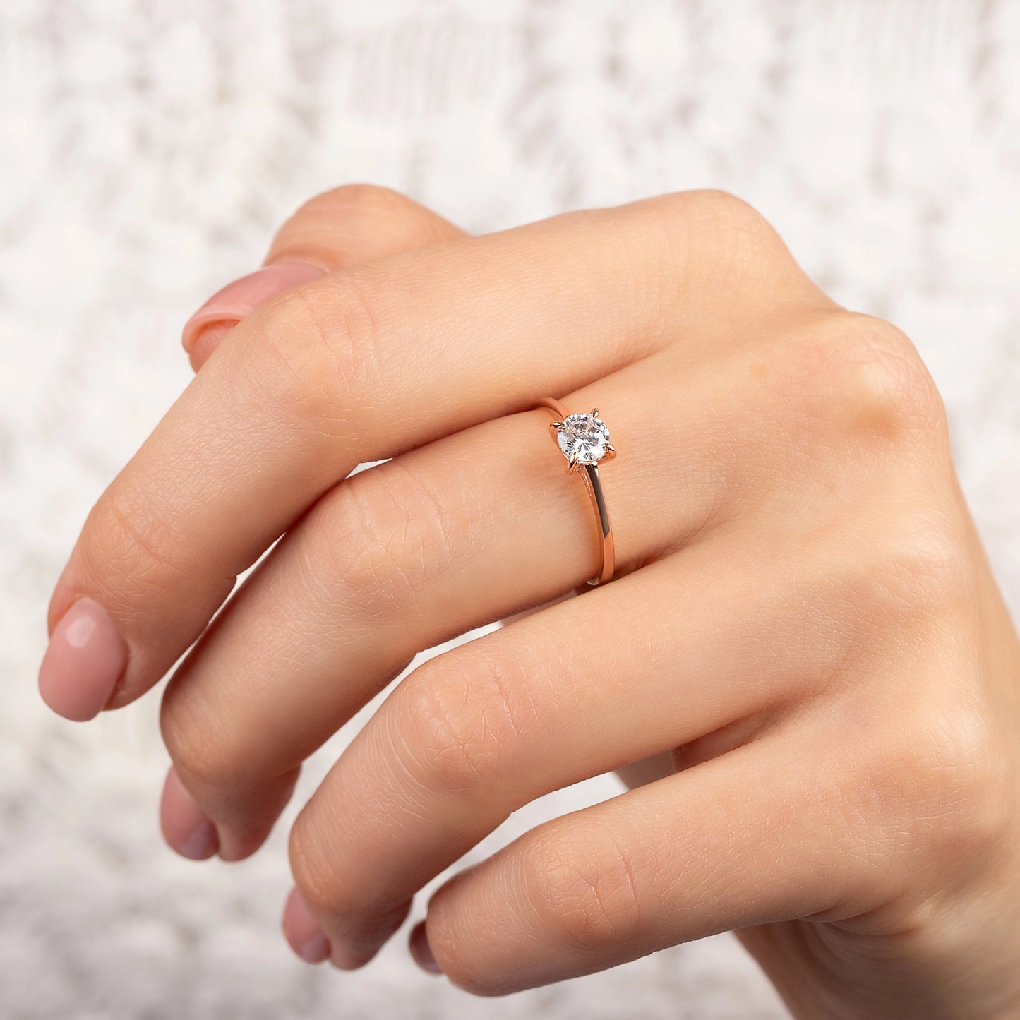 Elegance Solitaire 18k Rose Gold Vermeil Brilliant-Cut Cubic Zirconia Engagement Ring