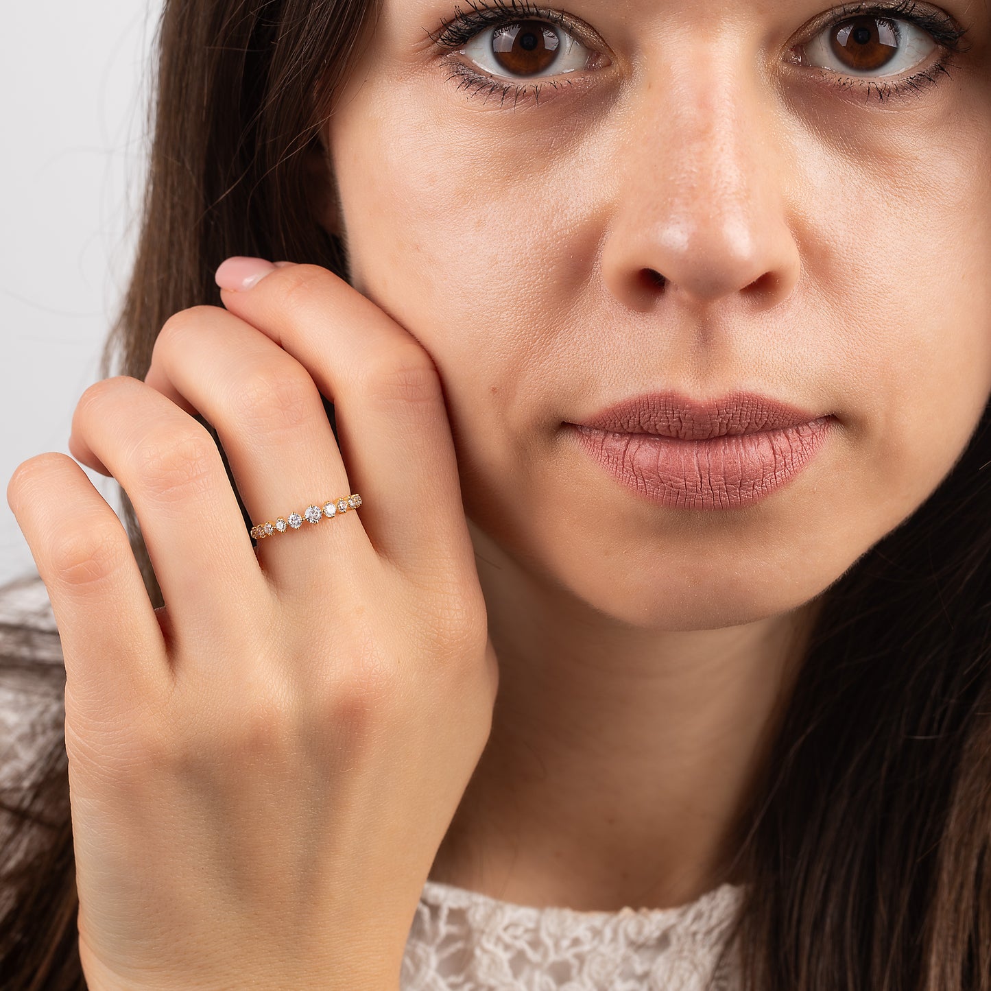 Delicate Half Eternity 18k Yellow Gold Vermeil Wedding Band with Cubic Zirconia
