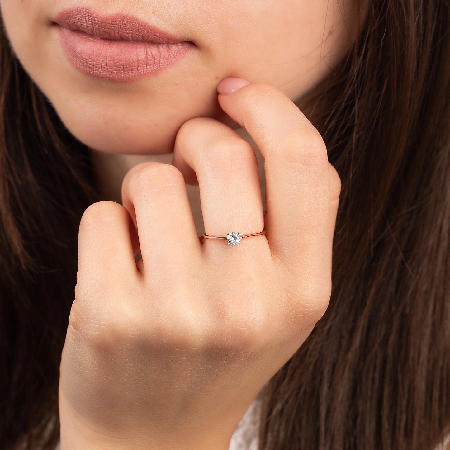 Delicate and Minimalist 18k Rose Gold Vermeil Solitaire Cubic Zirconia Engagement Ring