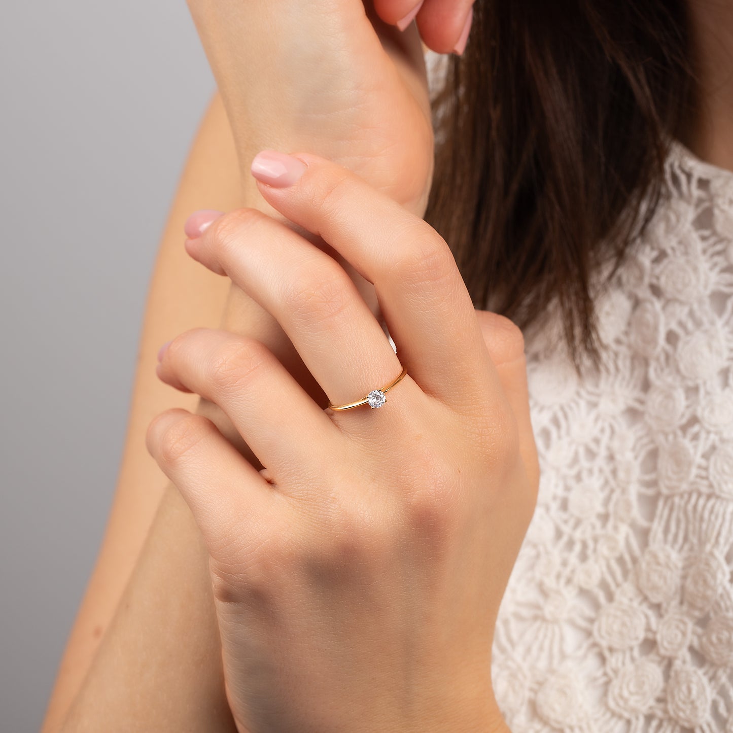 Minimalist 18k Yellow Gold Vermeil Solitaire Cubic Zirconia Engagement Ring