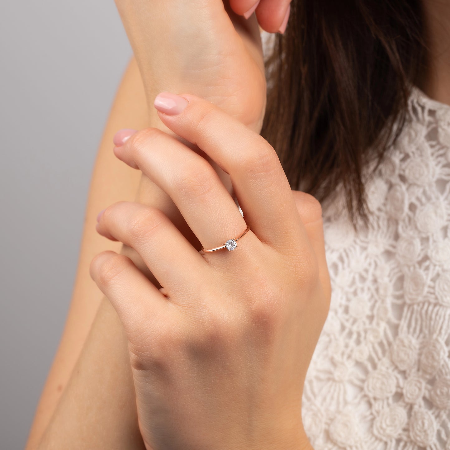 Delicate and Minimalist 18k Rose Gold Vermeil Solitaire Cubic Zirconia Engagement Ring