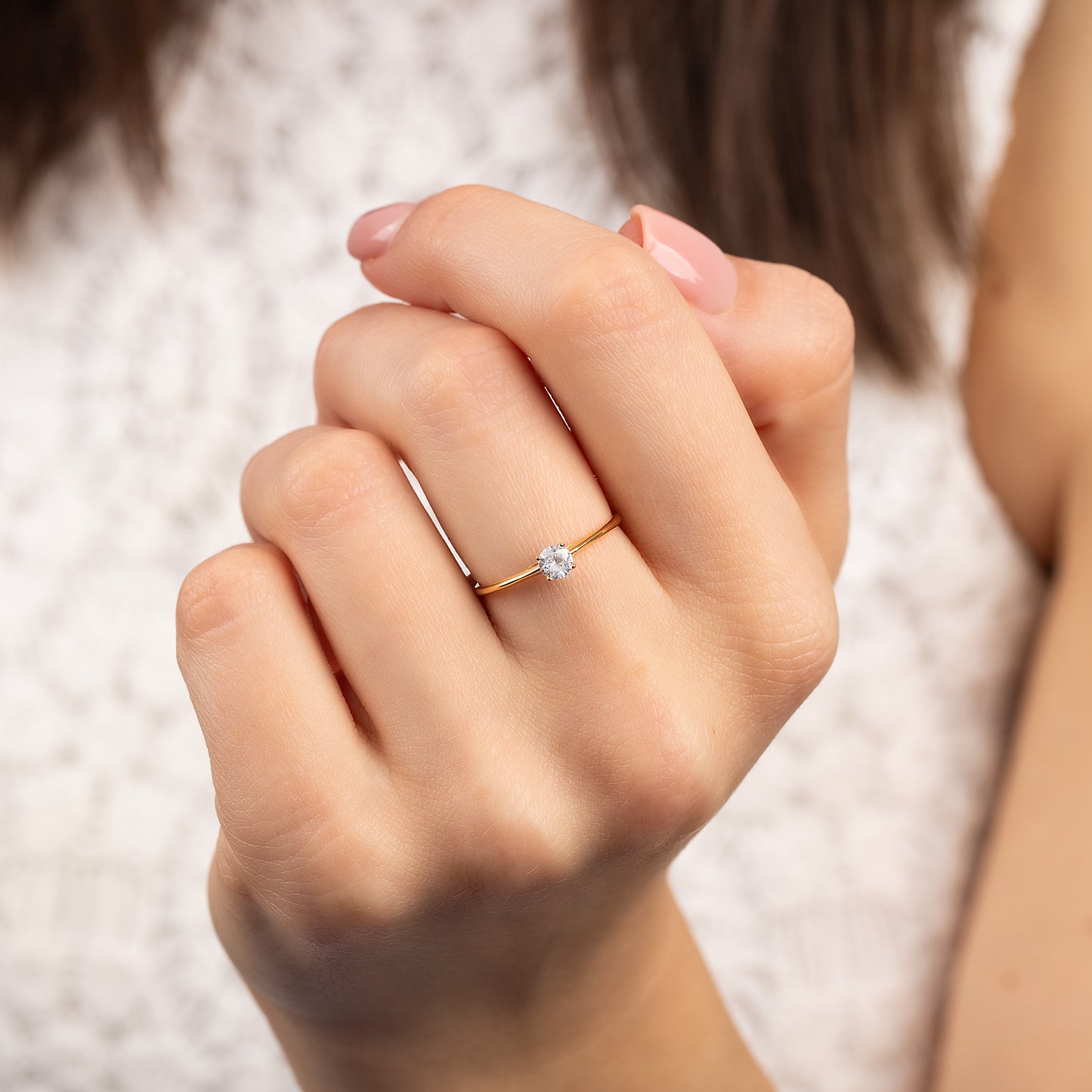 Minimalist 18k Yellow Gold Vermeil Solitaire Cubic Zirconia Engagement Ring