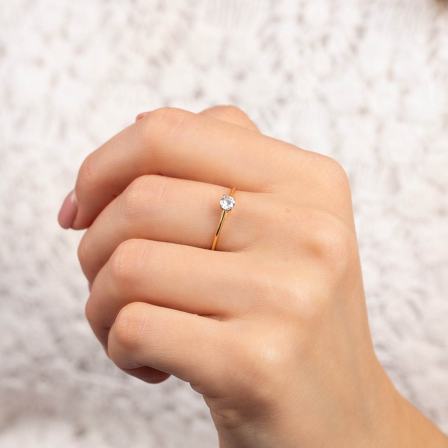 Minimalist 18k Yellow Gold Vermeil Solitaire Cubic Zirconia Engagement Ring