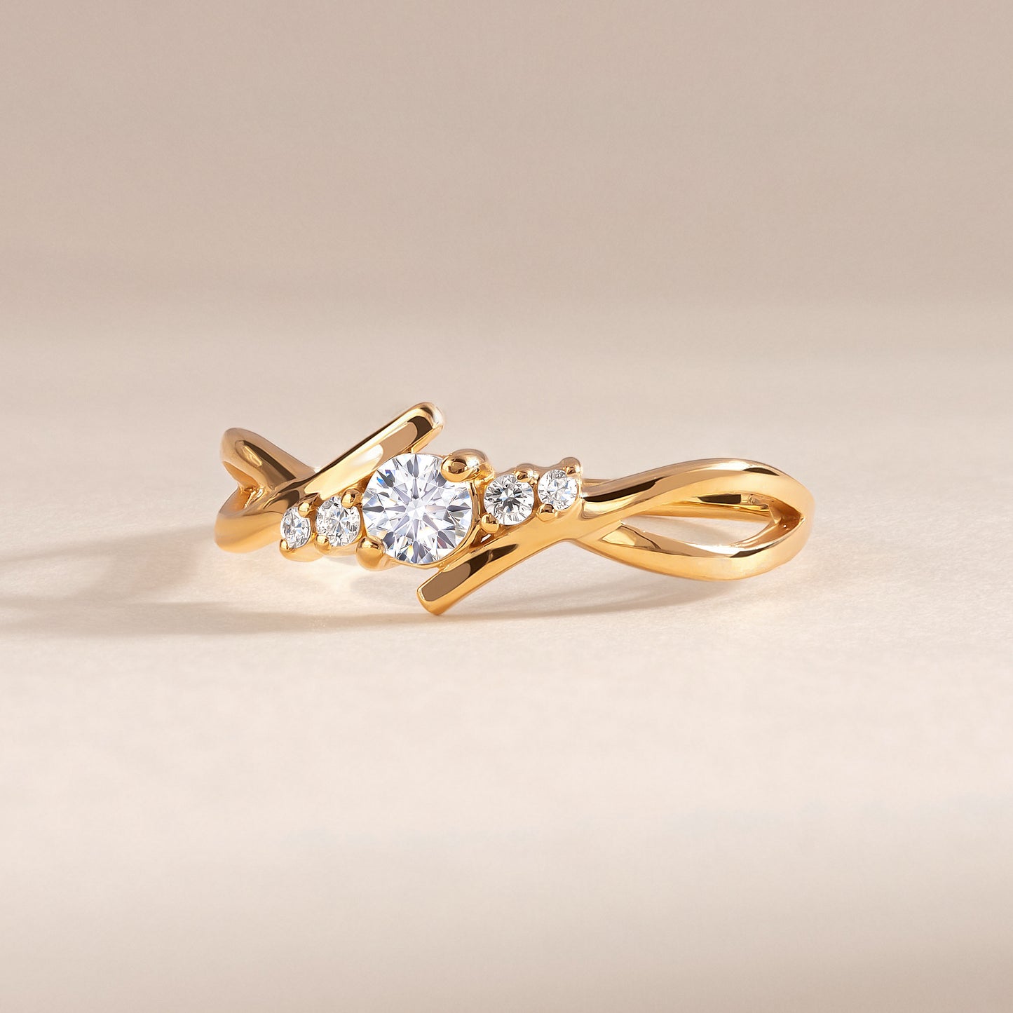 Dainty 18k Yellow Gold Diamond Twisted Engagement Ring