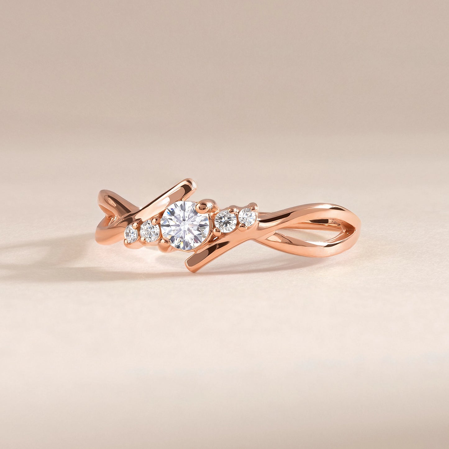 Dainty 18k Rose Gold Diamond Twisted Engagement Ring