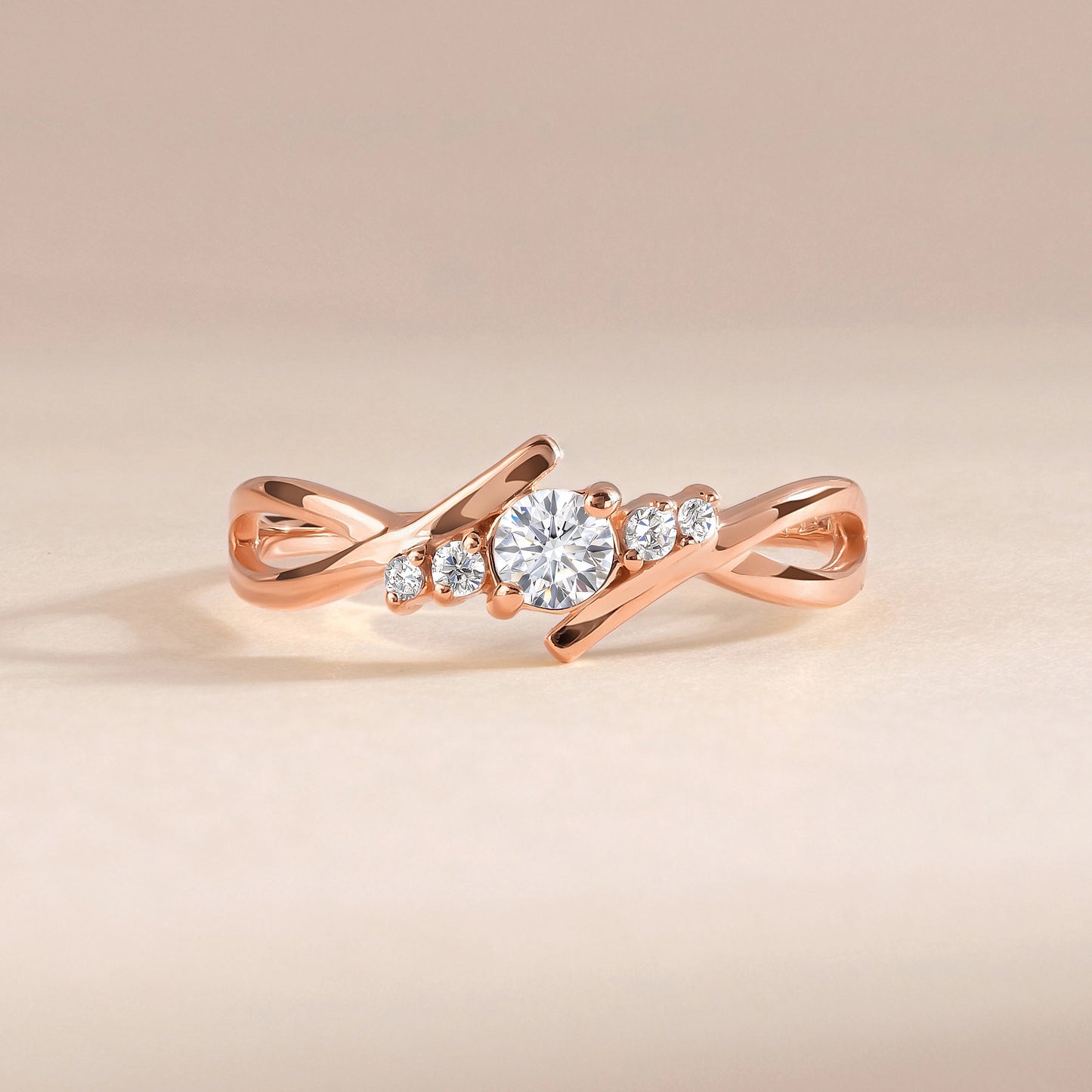 Dainty 18k Rose Gold Diamond Twisted Engagement Ring