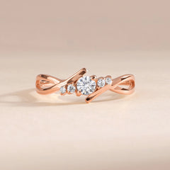 Dainty 18k Rose Gold Diamond Twisted Engagement Ring