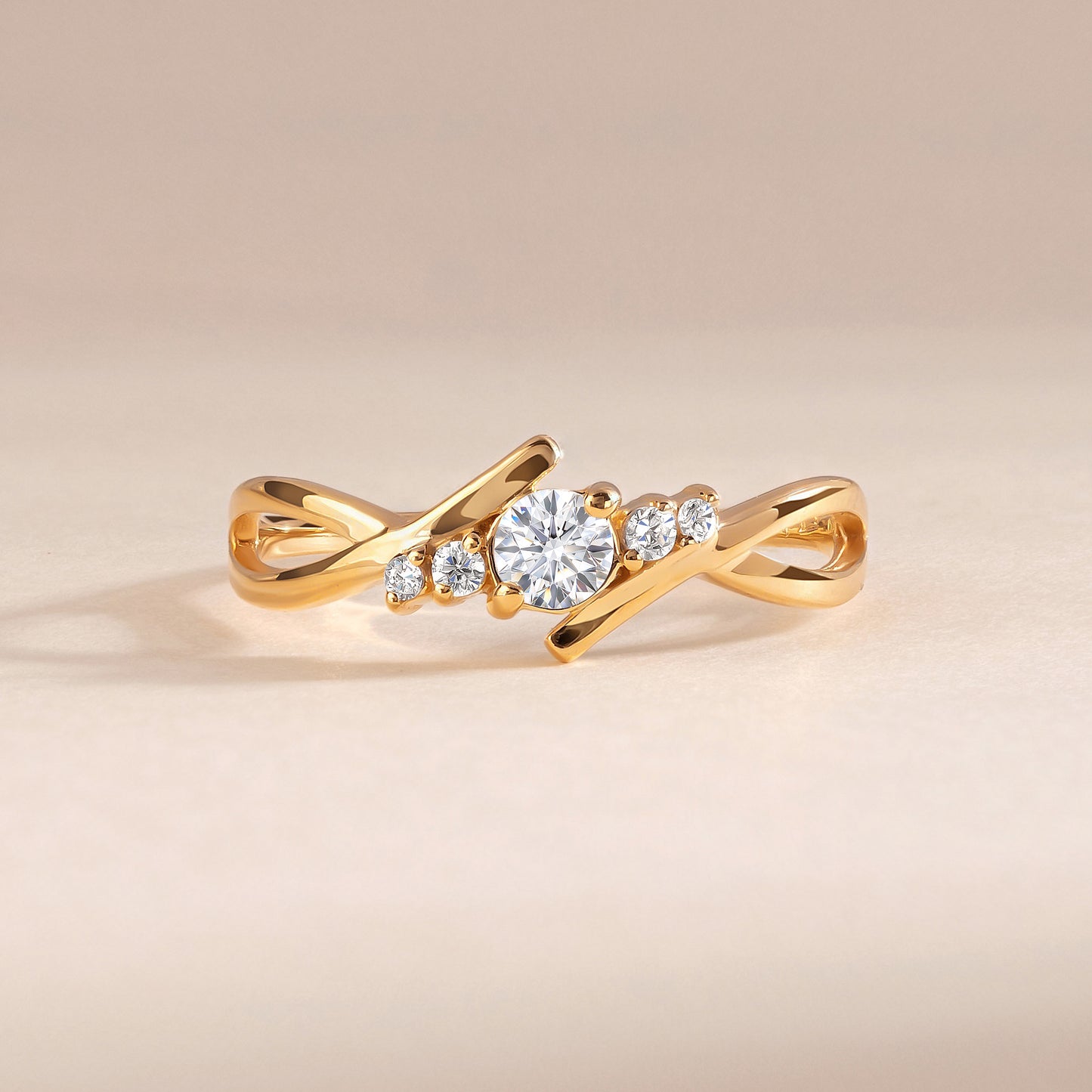 Dainty 18k Yellow Gold Diamond Twisted Engagement Ring