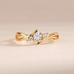 Dainty 18k Yellow Gold Diamond Twisted Engagement Ring