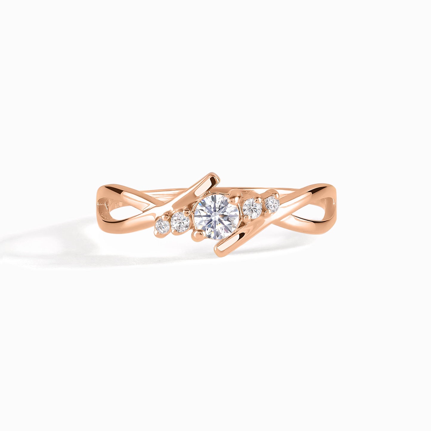 Dainty 18k Rose Gold Diamond Twisted Engagement Ring