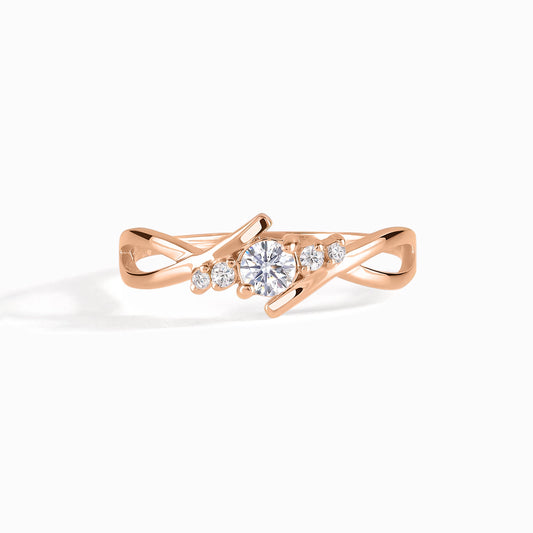Dainty 18k Rose Gold Diamond Twisted Engagement Ring
