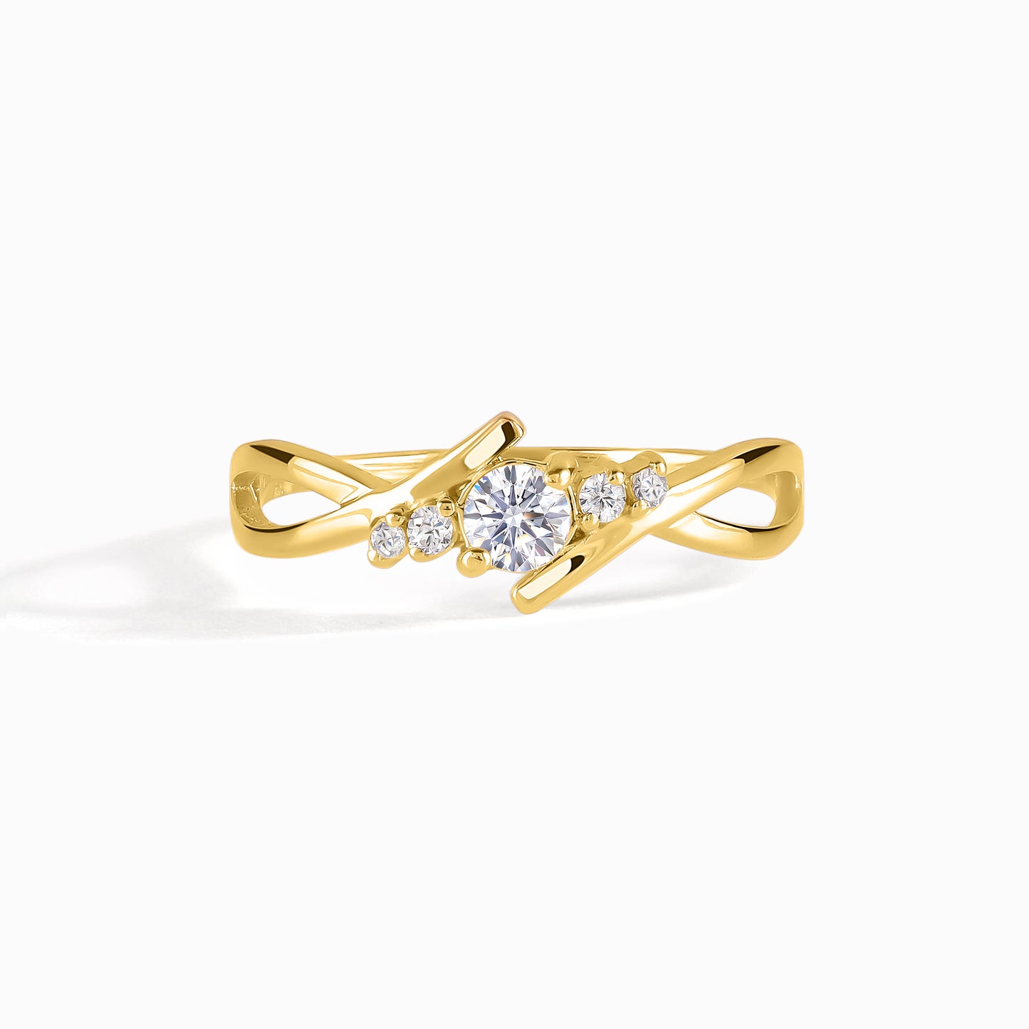 Dainty 18k Yellow Gold Diamond Twisted Engagement Ring
