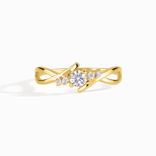Dainty 18k Yellow Gold Diamond Twisted Engagement Ring