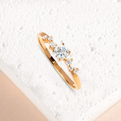 Cluster Engagement 18k Yellow Gold Vermeil Cubic Zirconia Ring