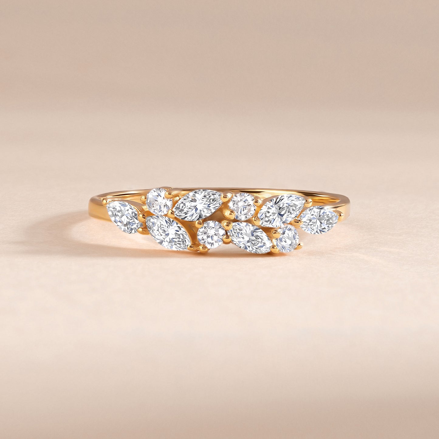 Dainty 18k Yellow Gold Vermeil Marquise Cubic Zirconia Cluster Ring for Her