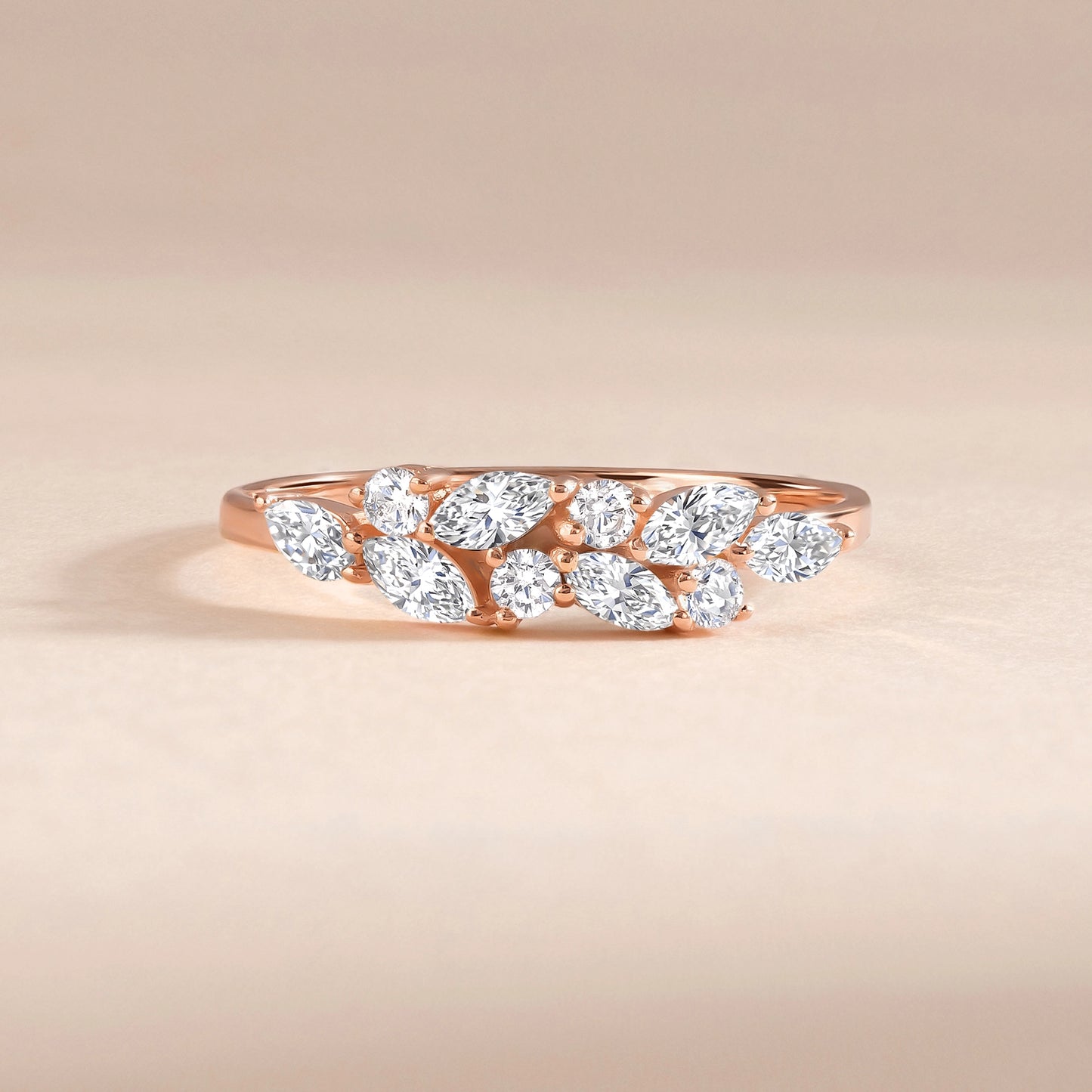 Unique 18k Rose Gold Vermeil Marquise Cubic Zirconia Cluster Ring for Her