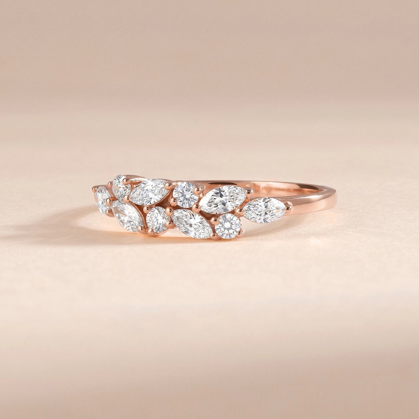 Unique 18k Rose Gold Vermeil Marquise Cubic Zirconia Cluster Ring for Her