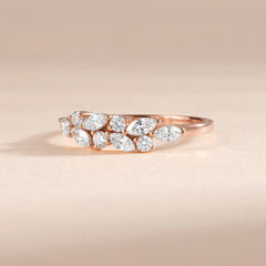 Unique 18k Rose Gold Vermeil Marquise Cubic Zirconia Cluster Ring for Her