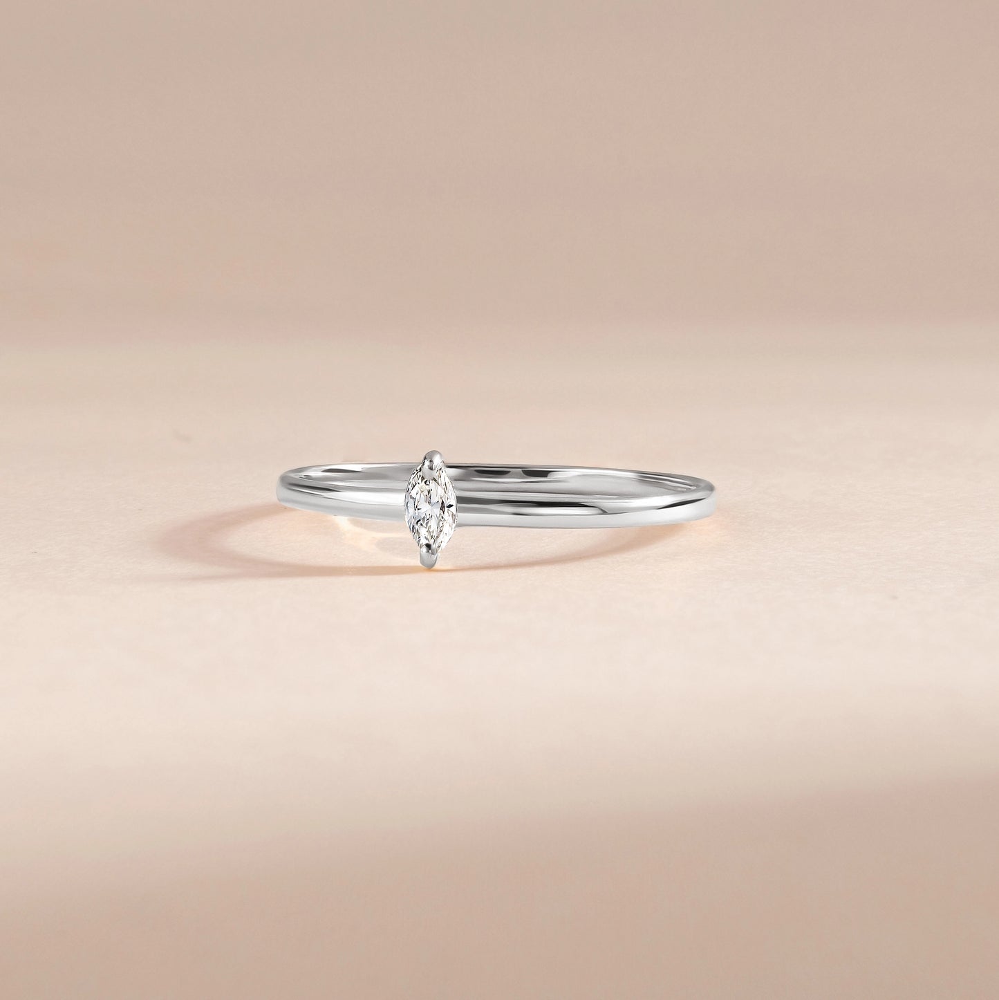 Minimalist Delicate 925 Sterling Silver Marquise CZ Solitaire Promise Ring for Her