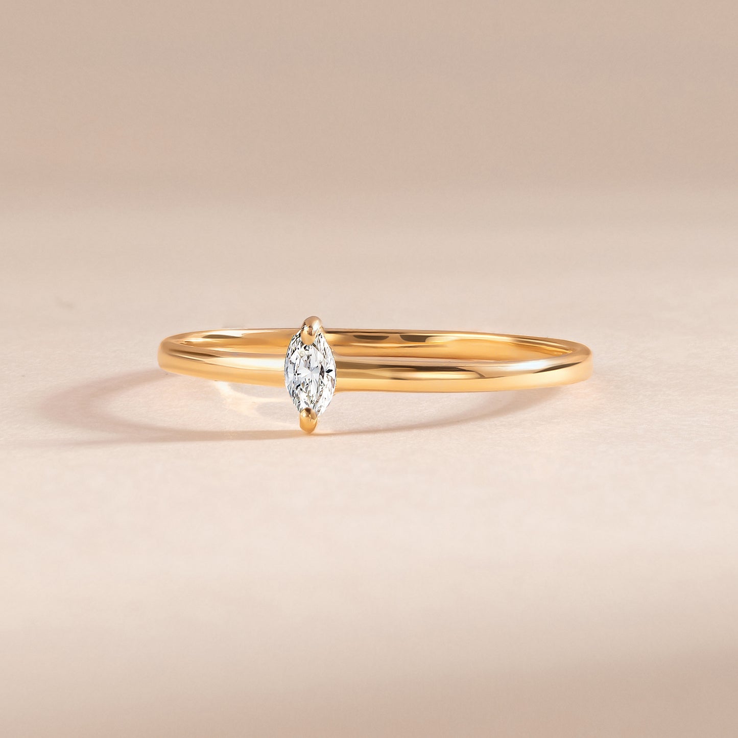Minimalist Dainty 18k Yellow Gold Vermeil Marquise CZ Promise Ring