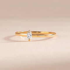 Minimalist Dainty 18k Yellow Gold Vermeil Marquise CZ Promise Ring
