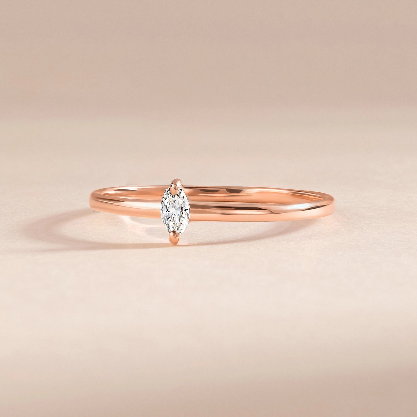 Unique Minimalist Delicate Marquise CZ 18k Rose Gold Vermeil Promise Ring