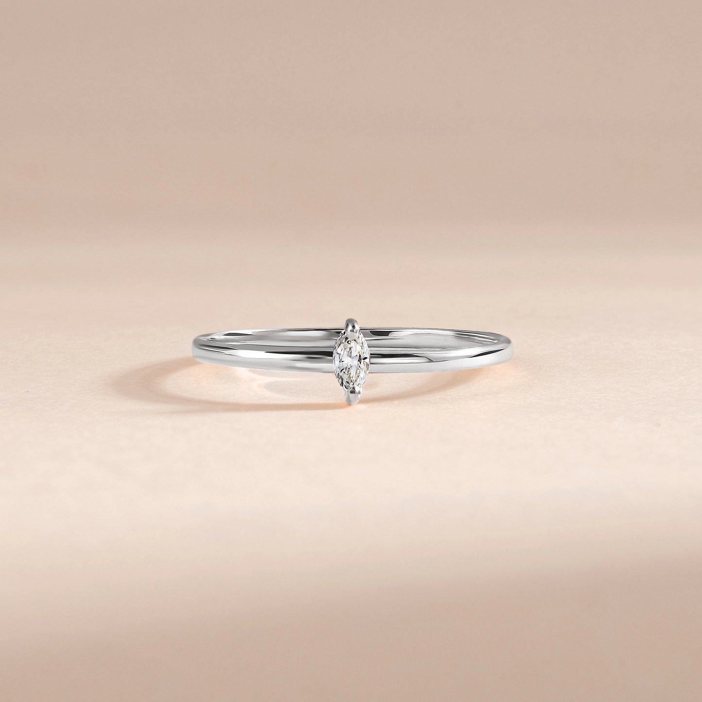 Minimalist Delicate 925 Sterling Silver Marquise CZ Solitaire Promise Ring for Her
