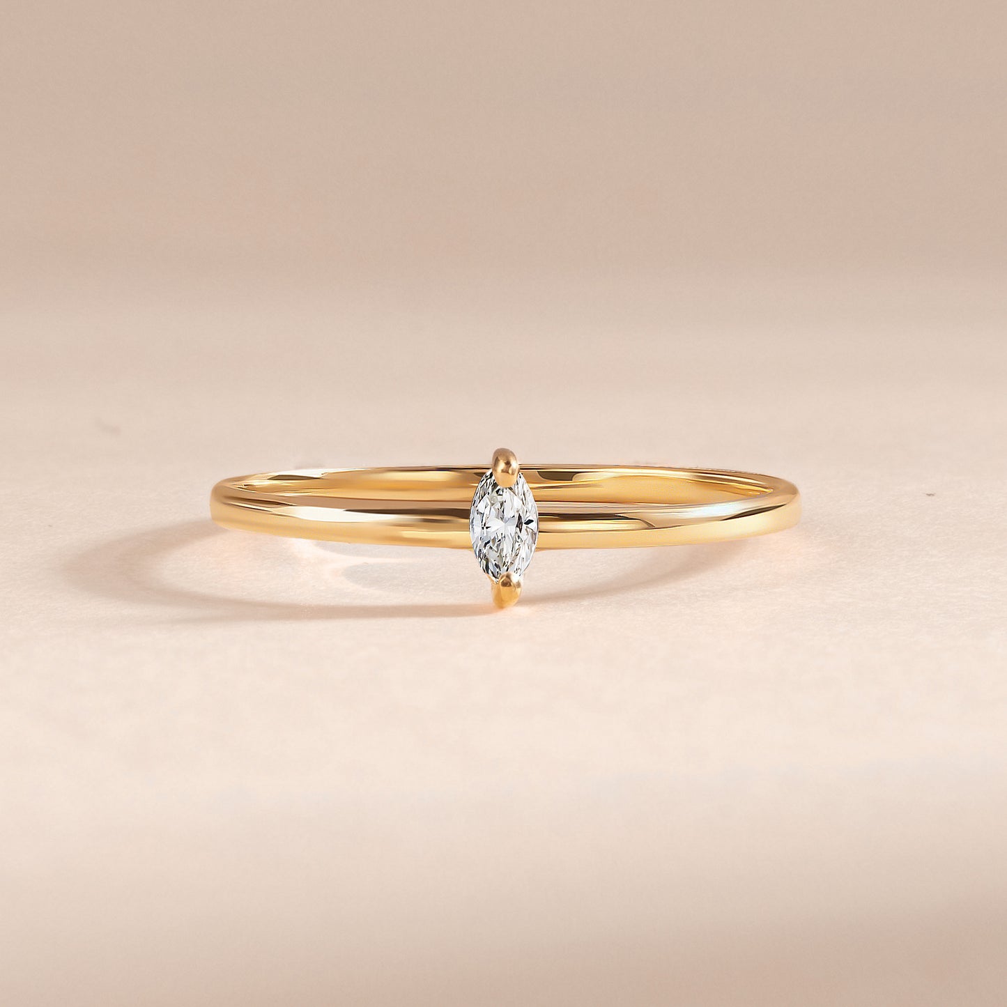 Minimalist Dainty 18k Yellow Gold Vermeil Marquise CZ Promise Ring
