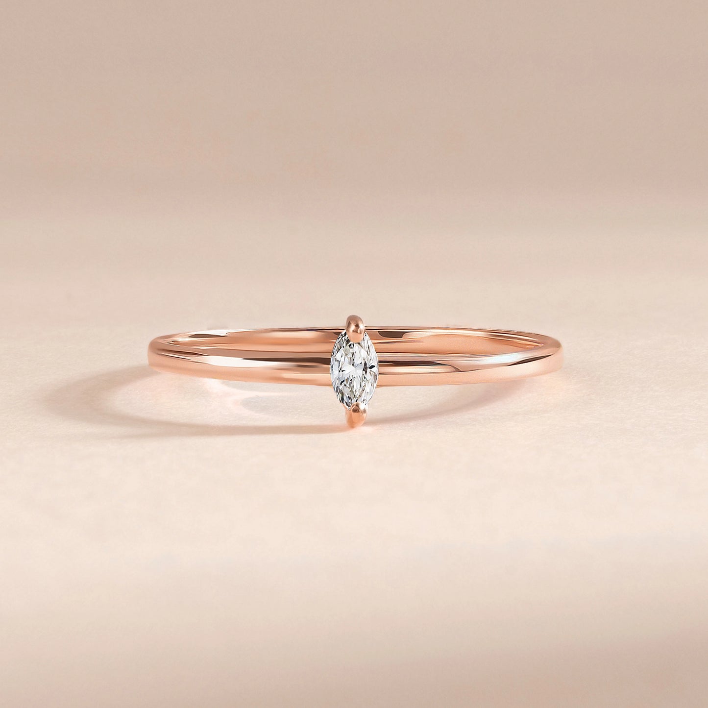 Unique Minimalist Delicate Marquise CZ 18k Rose Gold Vermeil Promise Ring