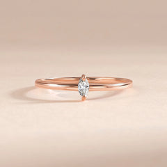 Unique Minimalist Delicate Marquise CZ 18k Rose Gold Vermeil Promise Ring