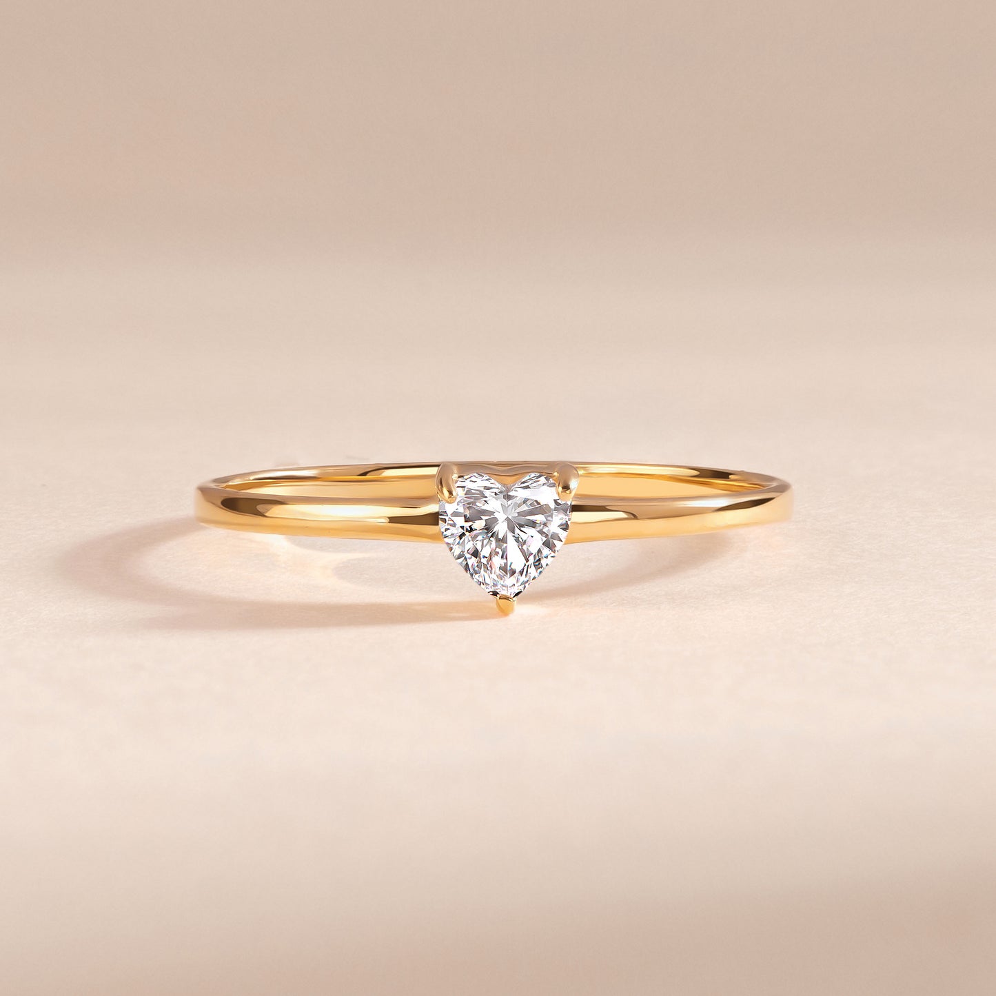 Minimalist Heart 18k Yellow Gold Vermeil Promise Ring for Her with Cubic Zirconia