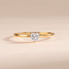 Minimalist Heart 18k Yellow Gold Vermeil Promise Ring for Her with Cubic Zirconia