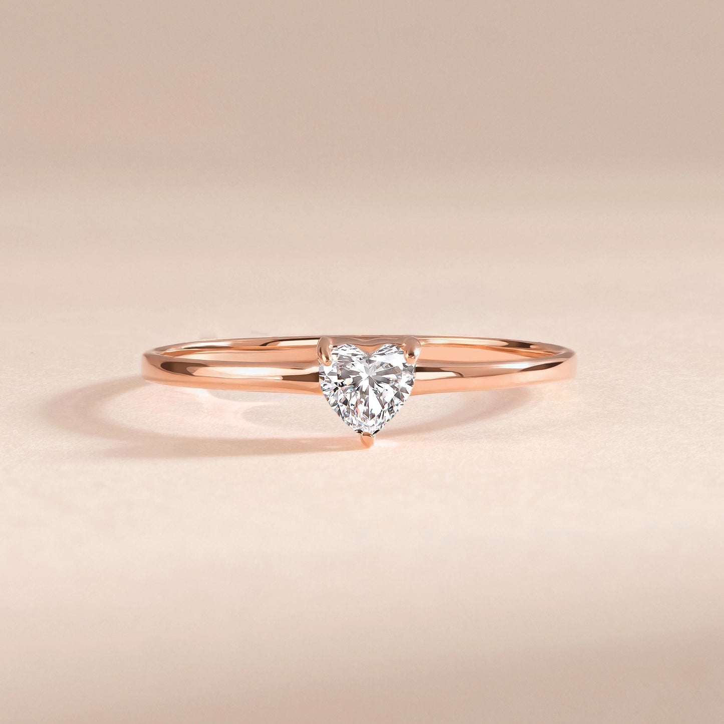 Minimalist Heart 18k Rose Gold Vermeil Promise Ring for Her with Cubic Zirconia
