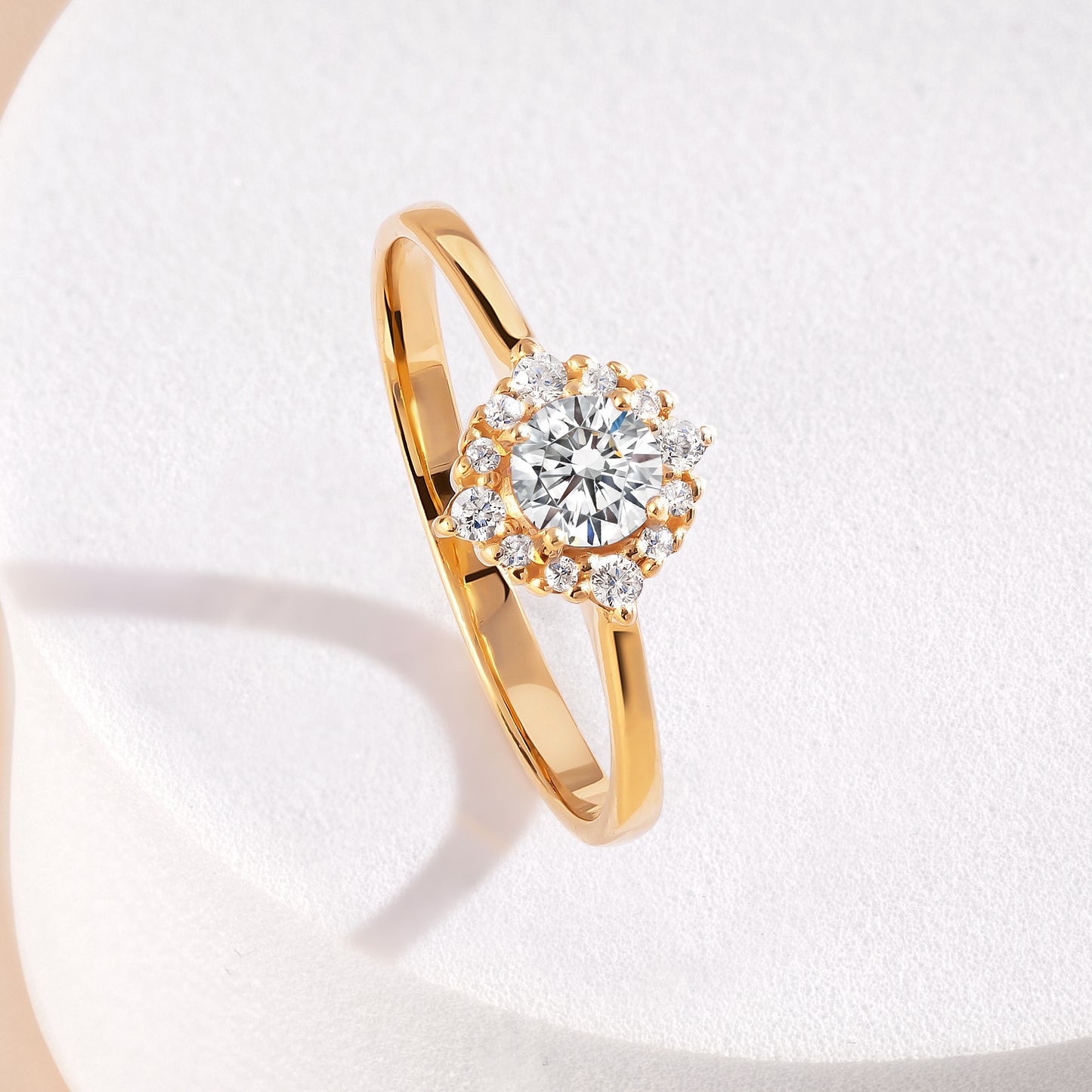 Elegant 18k Yellow Gold Vermeil Halo Cubic Zirconia Engagement Ring