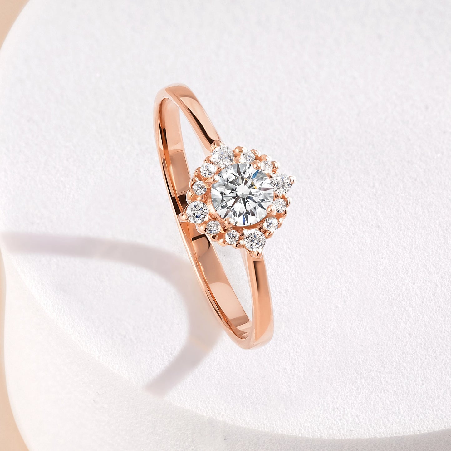 Halo 18k Rose Gold Vermeil Cubic Zirconia Engagement Ring for Woman