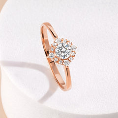 Halo 18k Rose Gold Vermeil Cubic Zirconia Engagement Ring for Woman
