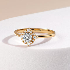 Elegant 18k Yellow Gold Vermeil Halo Cubic Zirconia Engagement Ring