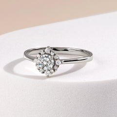 Women Victorian Style 925 Sterling Silver Cubic Zirconia Halo Engagement Ring