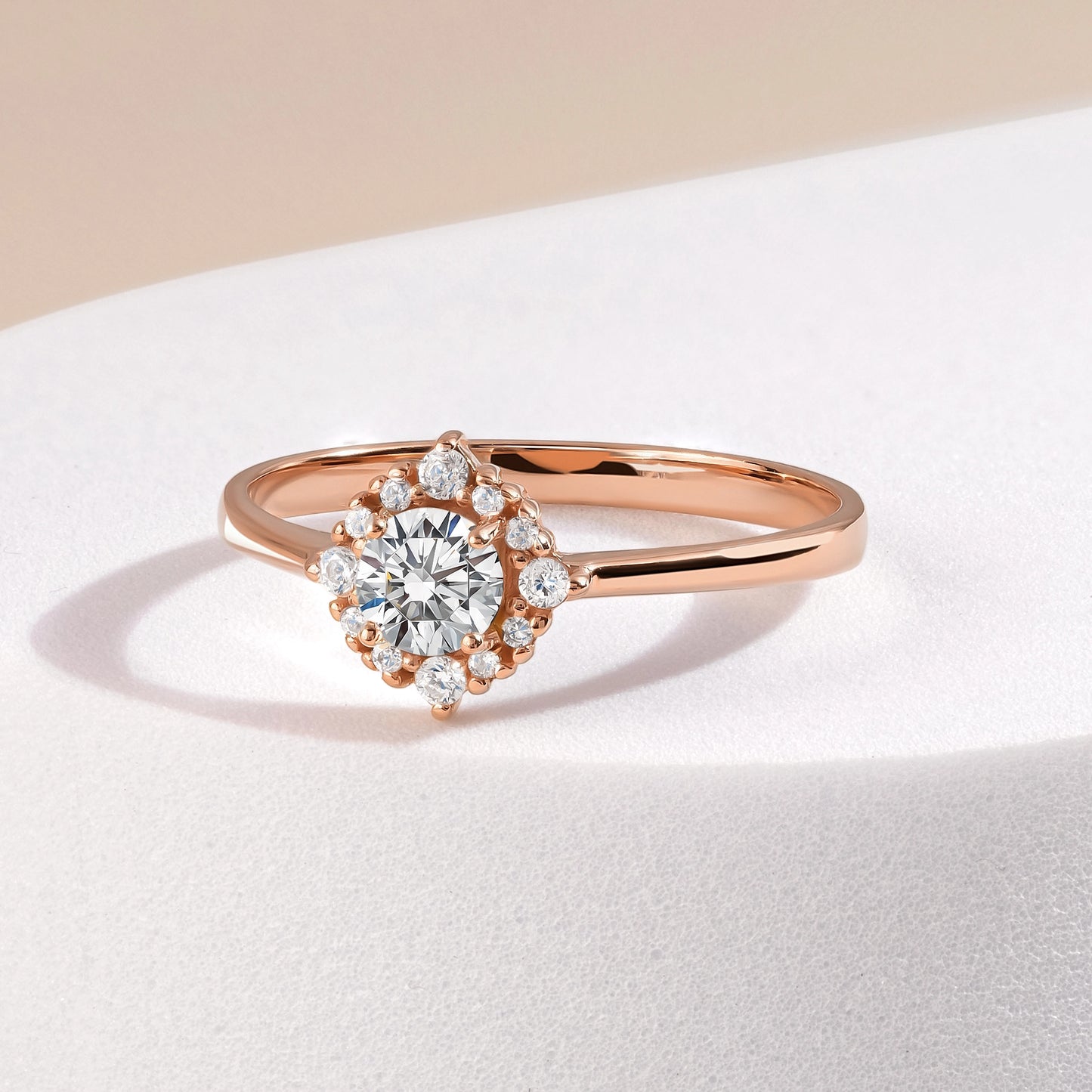 Halo 18k Rose Gold Vermeil Cubic Zirconia Engagement Ring for Woman