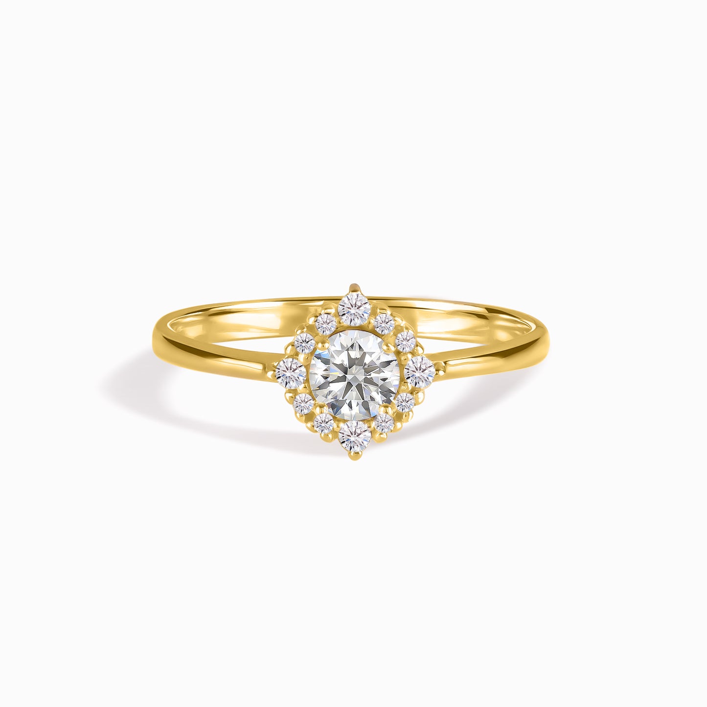 Elegant 18k Yellow Gold Vermeil Halo Cubic Zirconia Engagement Ring