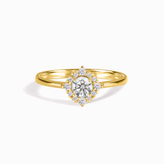 Elegant 18k Yellow Gold Vermeil Halo Cubic Zirconia Engagement Ring