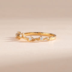 18k Yellow Gold Vermeil Nature Inspired Cubic Zirconia Curved Wedding Ring